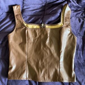 SHEIN Brown Faux Leather Square Neck Tank Top